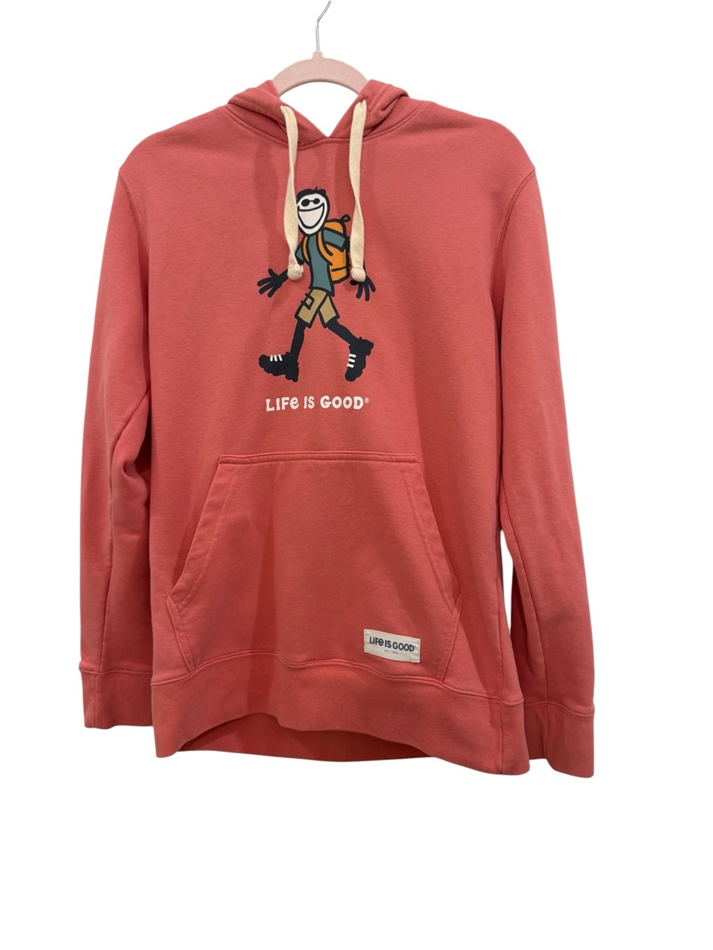 EUC Life is Good Men's Coral Graphic Hoodie - 'Life Is Good' Size Small